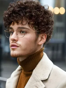 1pc Fashion Men Wig, 8 Inch Short Brown Afro Curly/Kinky Small Curly Hair, Comfortable Rose Net Cap, Suitable for All Man Cosplay Christmas Dress Up Wig, Afro Wigs