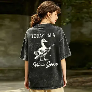 [100% Cotton] Graphic Tee With Serious Goose Print, Merging Quirky Animal Art And Funny Slogan, A Standout Casual Wear T-Shirt For Men And Women