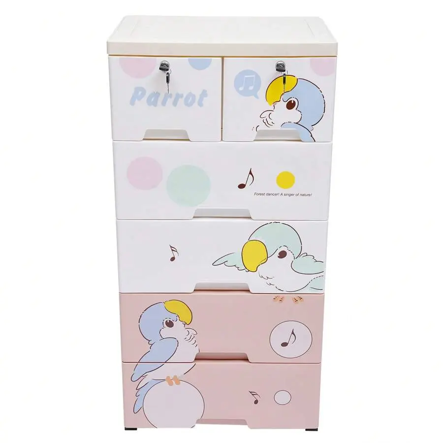 Plastic 6-Drawer Tall Dresser Storage Cabinet with 4 Wheels, Wardrobe Closet Organizer for Bedroom, Playroom, 20"X14"X40" Indoor Furniture, Drawer Dressers, Cupboards Cabinets Dresser
