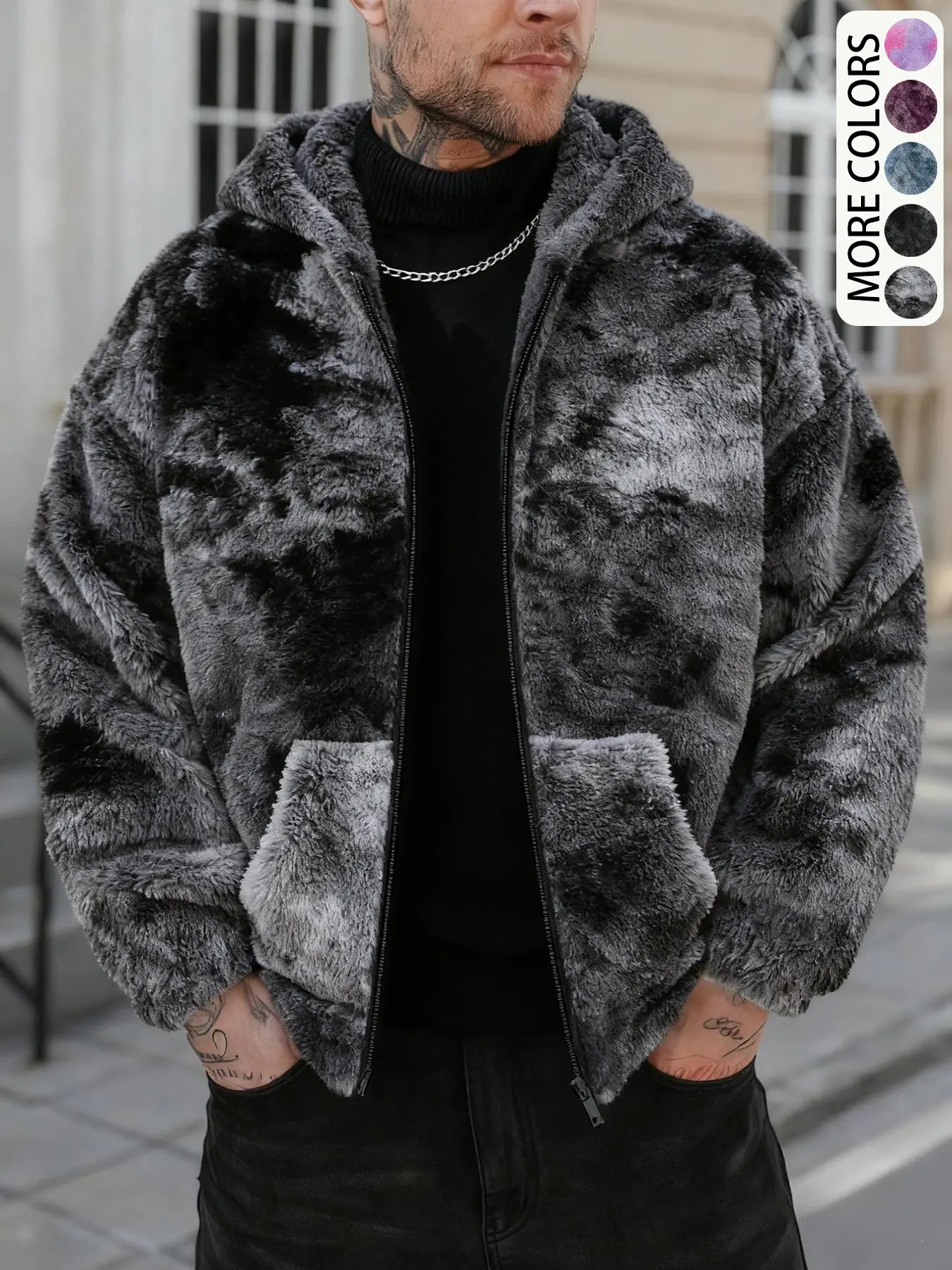 Unisex Fitted Hooded Jacket, Fall & Winter Warm Tie-Dye Plush Coat, Long Sleeve, Trendy Versatile Preppy Style, Youth Casual Street Fashion Outerwear, Daily Wear Jackets, Streetwear Jackets, Everyday Jackets