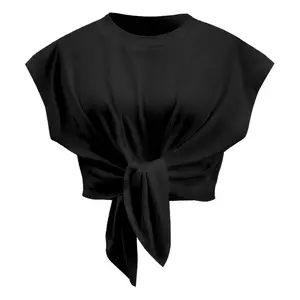 Tank Top for Women Crew Neck Cap Sleeve Tie Front Pullover Ruched T-Shirt Tops Summer Beach Crop Tee Shirts Blouse