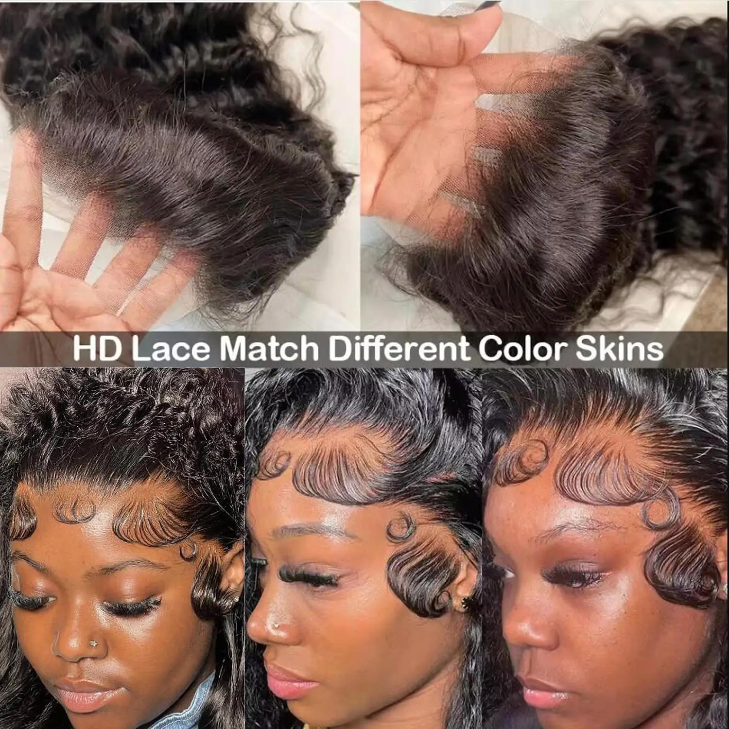 Bling Hair Transparent Brazilian 13x6 Deep Wave Lace Front Human Hair Wigs For Women 180 Density HD 13x6 Kinky Curly Lace Frontal Wigs 36 38 Inch Natural Black Color Preplucked Hairline Wigs