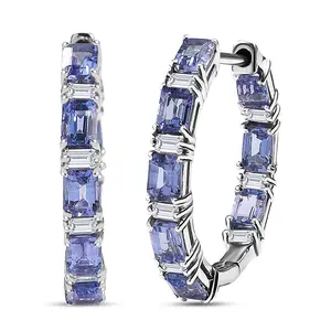 Tanzanite Moissanite 4.35 ctw Floral Vine Hoop Earrings in Rhodium Over Sterling Silver Christmas Gifts