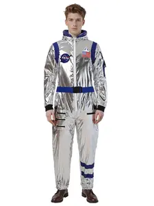 Adult Silver Color Space Suit Astronaut Cosplay Costume for Halloween Party, Slim-Fitting Design with Embroidery, Perfect Birthday Gift