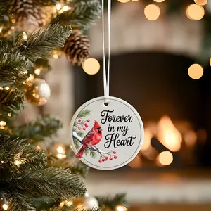 Forever in my Heart Cardinal Ceramic Ornament Round Shape Christmas Gifts for Loved Ones Glossy Finish Lightweight Durable Decoration