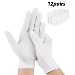 12 Pairs White Cotton Gloves | Cotton Gloves for Eczema | Cotton Gloves for Dry Hands | Moisturizing Gloves | Inspection Gloves | Coin Handling and Jewelry Inspection Gloves