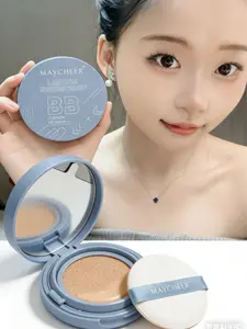 MAYCHEER UV-Protective BB Cushion Cream SPF50+ PA+++, 24H Hydrating Moisturizer, Oil-Control Concealer Foundation with Natural Matte Flawless Finish, Waterproof Lightweight Daily Makeup