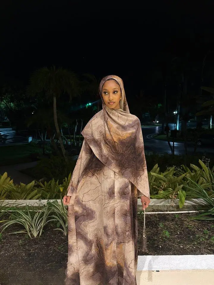 Brown Watercolor Abaya Set