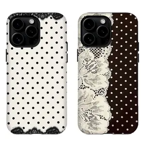 Polka Dot & Lace Phone Case|Coquette Aesthetic Protective Cover|Vintage Polka Dot Phone Case For iPhone 17 Pro Max 16 15 14 13 12 11 for Samsung S21 S22 S23 S24 S25 S26 Phone Case