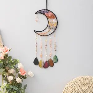 Colorful Moon Dreamcatcher Wall Hanging, Artificial Crystal Home Decor, Indoor Outdoor Decoration, Ideal Birthday Gift