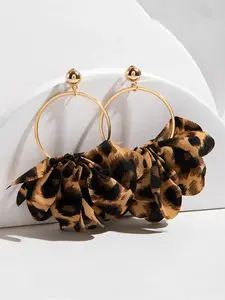Vintage Leopard Print Fabric Hoop Earrings for Women, French Romantic Elegant Statement Earrings, Trendy Gold Round Hoop Drop Earrings, Lightweight Boho Chic Fashionable Jewelry, Party Vacation Daily Wear Accessories, Fashion Gift for Girls & Ladies