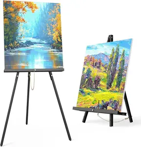Premium Black Wood Easel Stand - 63" Portable Tripod Artist Easel - Adjustable Floor Display Stand for Painting, Exhibitions, Weddings - Elegant and Sturdy Wooden Art Stand