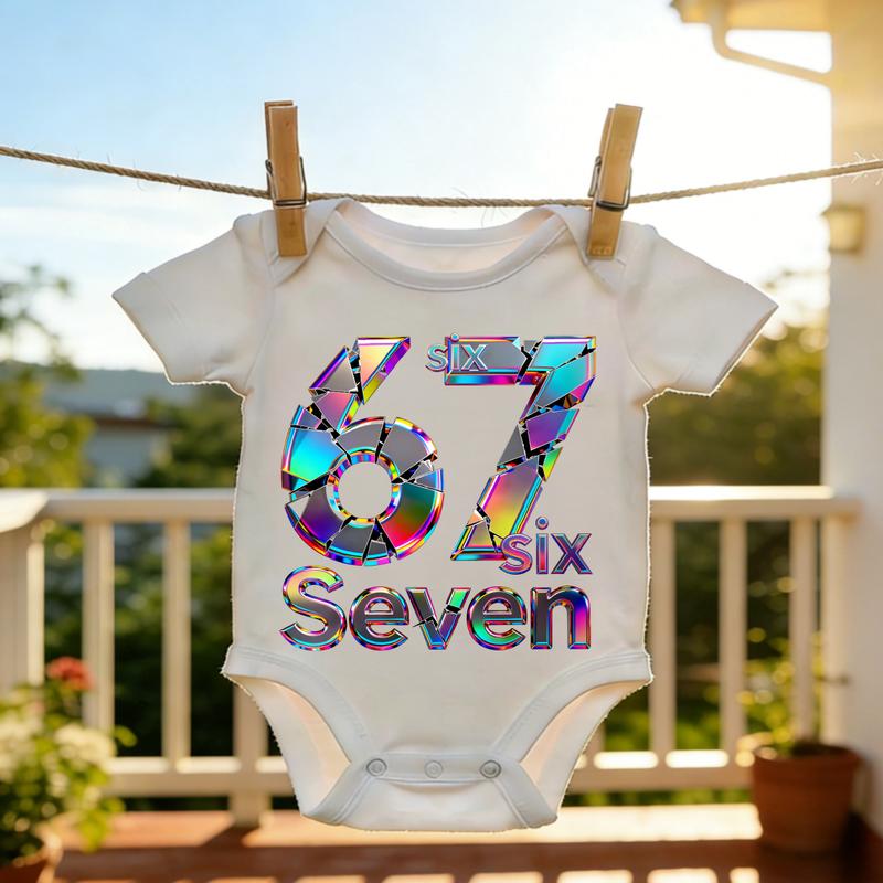 Cotton Baby Bodysuit Colorful Number Six Seven Print 100% Pure Cotton Non-Irritating Snap Closure Breathable Lightweight Perfect For Gifting & Everyday