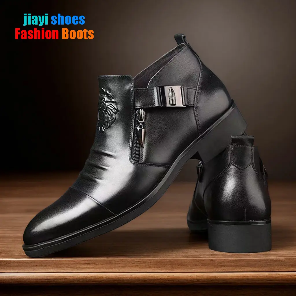 Men’s Business Chelsea Boots Side Zipper, Metal Buckle, Dress Ankle Boots, Pointed Toe, Versatile Commuter Fashion Boots