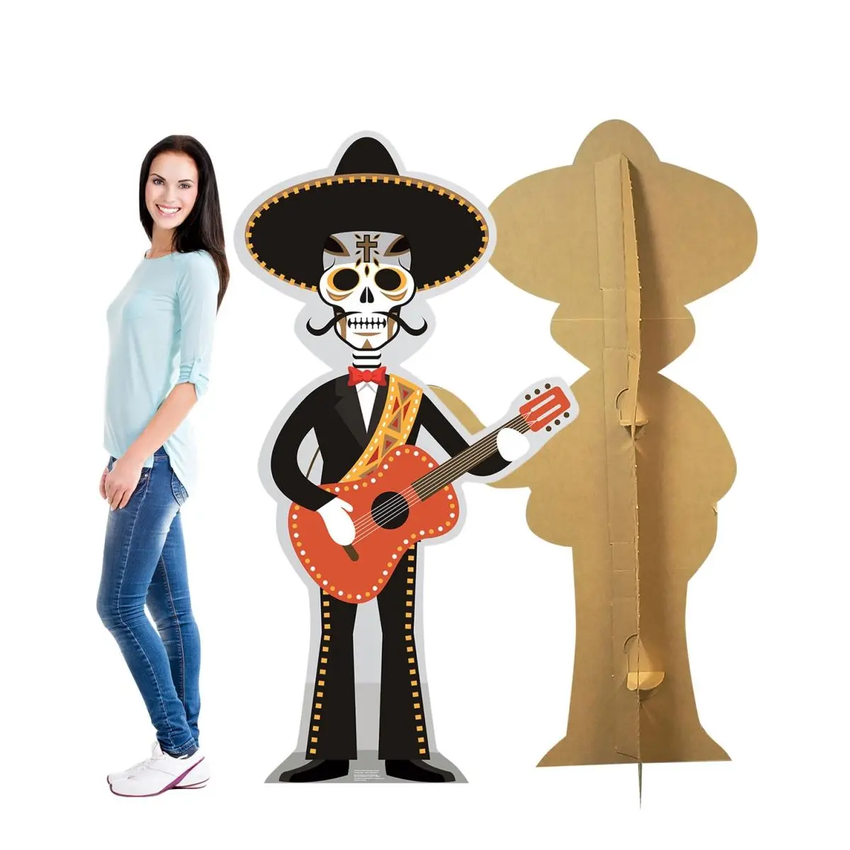 68x36 in. Life-Size Full-Length Decorative Cartoon Character Halloween Day of the Dead Guitar Player Cardboard Cutout, Home Decor Standup for Home Supplies & Party Decorations