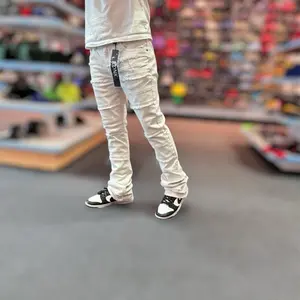 Stacked Flare Men Jeans - White Color Casual Style Pants for Men