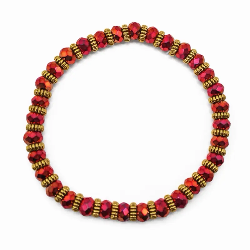 Jaljali Handmade Garnet Gold Beaded Bracelet | Stretch Bracelet for Women | Stackable Jewelry Gift
