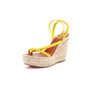 Pre-owned Christian Louboutin Women's Mafaldina Zeppa Espadrille Platform Sandals Spiked Patent 120 by Rebag