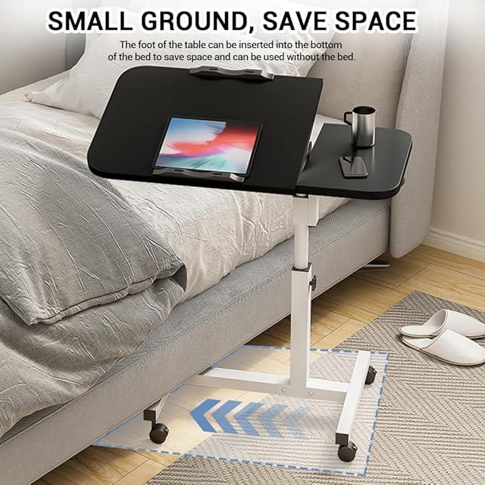 Over The Bed Table with Wheels 23.6''~37.4'' Adjustable Height Bedside Table Mobile Rolling Laptop Stand Tilting Overbed Table for Couch Home Office Hospital