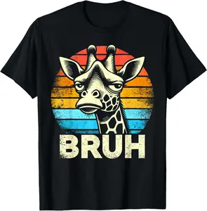 Funny Graphic Meme Giraffe Bruh For Boys Girls Men Women T-Shirt Pure Cotton Graphic Tees Menswear Top: Gifts for Men & Women