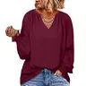Eytino Womens Plus Size Tops Sexy V Neck Smocked Long Sleeve Casual Chiffon Christmas Blouse Flowy Work Shirts(1X-5X) Casual Longsleeve Top