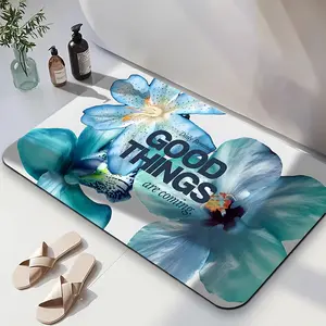 1PC,2D Fresh Blue Floral Pattern Diatomaceous Earth Bath Mat Non-Slip Absorbent Quick-Drying for Bathroom Entrance Bedroom Living Room Home Decor Easy to Clean Anti-Slip Floor Mat Bath Rug Door Mat