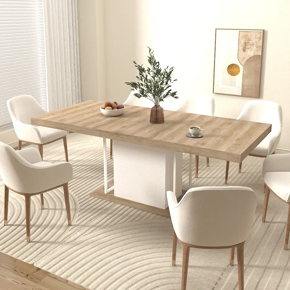 Rustic Farmhouse Rectangular Dining Room Table, Extendable 160-200cm Heavy-Duty Wooden Construction, Distressed Finish, Metal Base, Seats 6-10 Guests, Ideal for Indoor Dining Spaces, Rectangular Dinner Table
