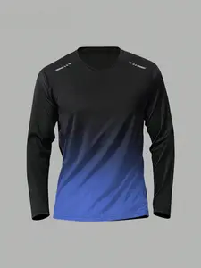 Men's Gradient Ombre Long-Sleeve T-Shirt, Quick-Dry Sports Top, Crew Neck, Slight Stretch, Knit Fabric, Casual & Athletic Wear, All-Seasoncomfort