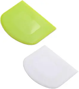 2 Pieces Dough and Bowl Scraper Set – Flexible Food-Safe Plastic Bench Scrapers for Bread Dough, Cake, Fondant, and Icing – Multipurpose White & Green Cutters for Baking and Cooking