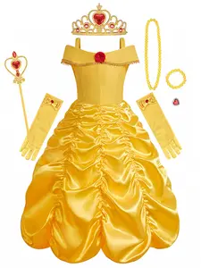Girls Princess Dress Set Halloween Birthday Party Costume with Crown Magic Wand Gloves Accessories Eight Piece Set