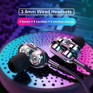 3.5mm HiFi Wired Headphones Quad Core Sport Earphone Dual Driver Bass Stereo Gaming Headset In-Ear Music Earbuds With Microphone Audio