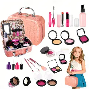 Kids Makeup Toy Set, Realistic Cosmetic Playset, for Kids Vanity, Non-Toxic Lipstick Nail Polish Props, Christmas Gift Box for Girls