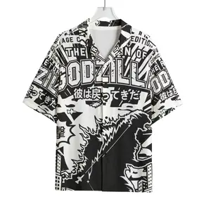 Godzilla Rayon Hawaiian Shirt, Beach Aloha Shirt for Men and Women, Casual Summer Vacation Shirt, Tropical Print Menswear Top S-5XL