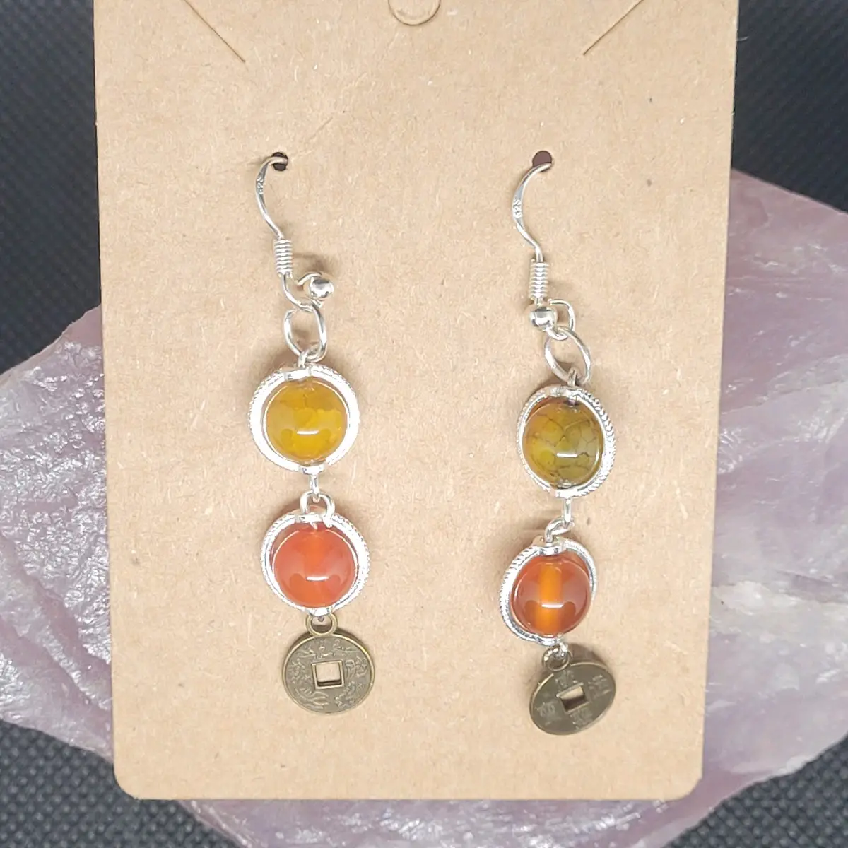 Dragon Vein Agate & Red Carnelian Earrings