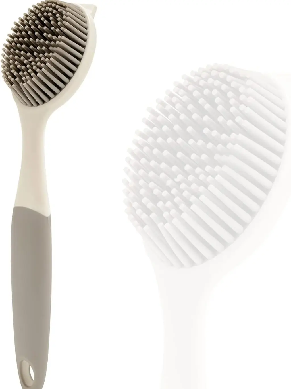 Dish Scrubber, Silicone Soft Bristles Scrub Brush with Scraper Tip, Comfortable Grip Brushes for Kitchen Sink, Pans, Pots, Skillet, Vegetable, Fruit, Potato Cleaning (White/Grey)
