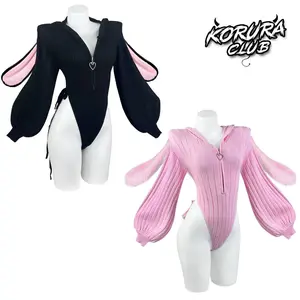 KORURACLUB 2-Pack Bunny Suit Set with Fuzzy Rabbit Ears & Pink Cosplay Costume Underwear for Women Plus Size Lingerie Anime Outfits for Dress Womenswear - Style
