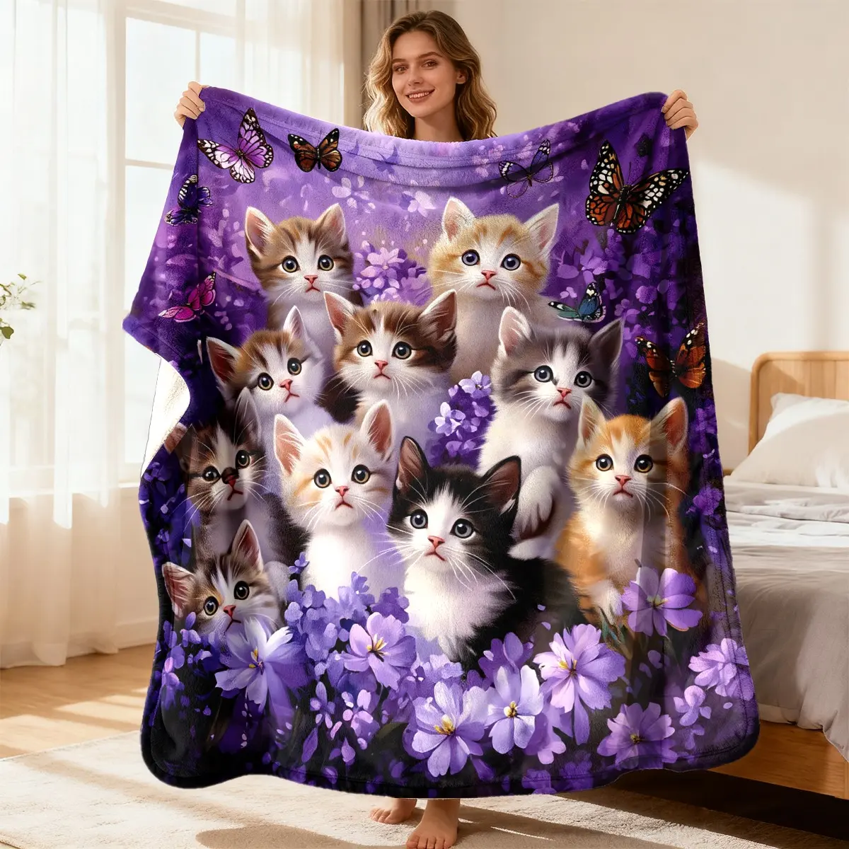 Cute Aesthetic Flannel Throw Blanket - Flower, Animal Artwork, Butterfly Print Design - Soft, Warm Blanket Ideal Gift for Loved Ones for Napping, Camping, Flower Blankets, Animal Artwork Blankets