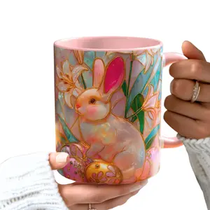 Easter Bunny Stained Glass Mug, Luminous Spring Coffee Cup Design, Cute Rabbit Gift for Women and Easter Lovers, Aesthetic Ceramic Drinkware for Home Decor, Daily Tea Coffee Mug for Holiday Season