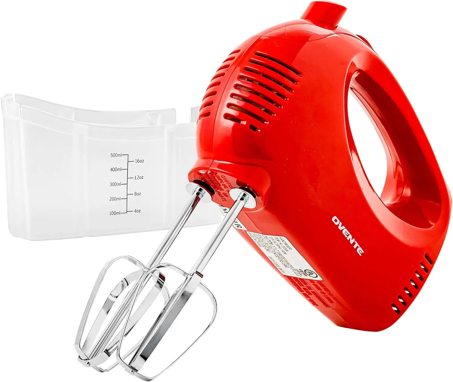 OVENTE 5-Speed 150W Electric Hand Mixer, Red HM151R - Stainless Steel Whisks, Compact Portable Lightweight Design, Storage Case Included for Baking, Cooking
