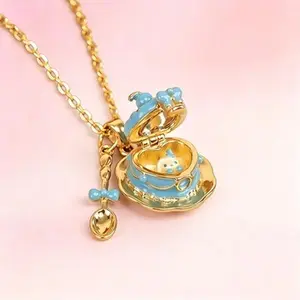Cup-Opening Necklace, Sweet Style, Teacup WithEnamel, Gift For Friends, 18k Gold With ColorRetention