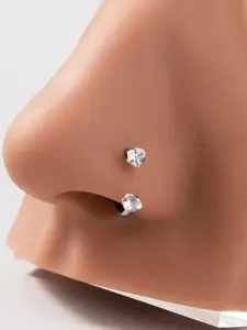 Heart Shaped Zircon Inlaid Nose Ring, Sparkling Zircon Inlay, Stainless Steel U Shaped Nose Ring, Fashionable Nose Jewelry for Women & Girls, Trendy All-match & Exquisite Jewelry for Birthday Gift, Nose Piercing Jewelry