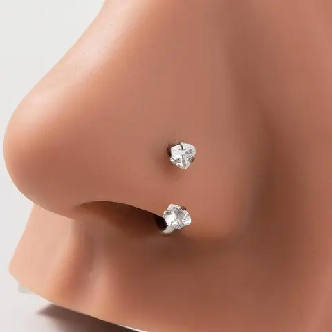 Heart Shaped Zircon Inlaid Nose Ring, Sparkling Zircon Inlay, Stainless Steel U Shaped Nose Ring, Fashionable Nose Jewelry for Women & Girls, Trendy All-match & Exquisite Jewelry for Birthday Gift, Nose Piercing Jewelry, Gems Nose Ring