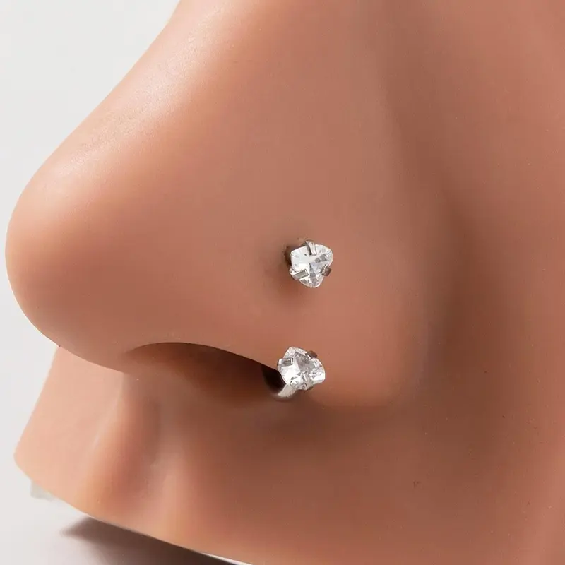 Heart Shaped Zircon Inlaid Nose Ring, Sparkling Zircon Inlay, Stainless Steel U Shaped Nose Ring, Fashionable Nose Jewelry for Women & Girls, Trendy All-match & Exquisite Jewelry for Birthday Gift, Nose Piercing Jewelry, Gems Nose Ring