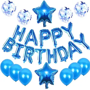25 Packs Happy Birthday Balloons,  Happy Birthday Banner Gold and Blue Balloons for Boys Men Girls Women, Birthday Party Decorations