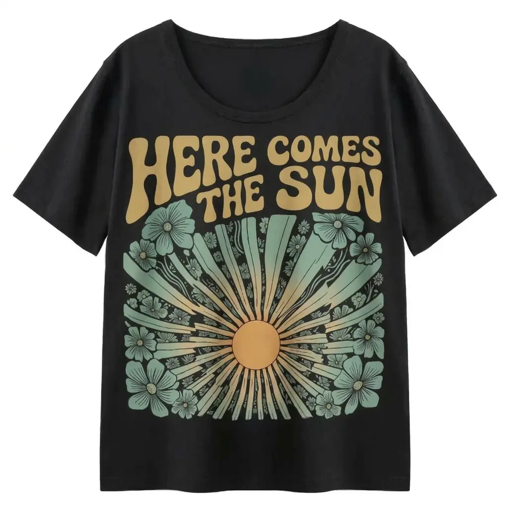 Here Comes The Sun Shirt Retro 70s Tee Vintage Hippie Gift Groovy Floral Sunshine Boho