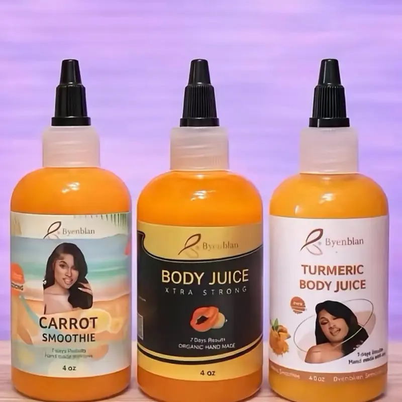 BYENBLAN Body Care Moisturizer Set, 3 Piece Daily Hydrating Treatment Juices with Papaya, Carrot & Turmeric, 4 oz Each, Moisture