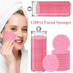 120 Pcs Compressed Facial Sponges Set,Disposable Natural Face Sponges,Round Soft Pads with Container for Washing Face Cleansing Exfoliating Esthetician Makeup Removal Travel,Christmas Party Gifts,Hand Tools Kits