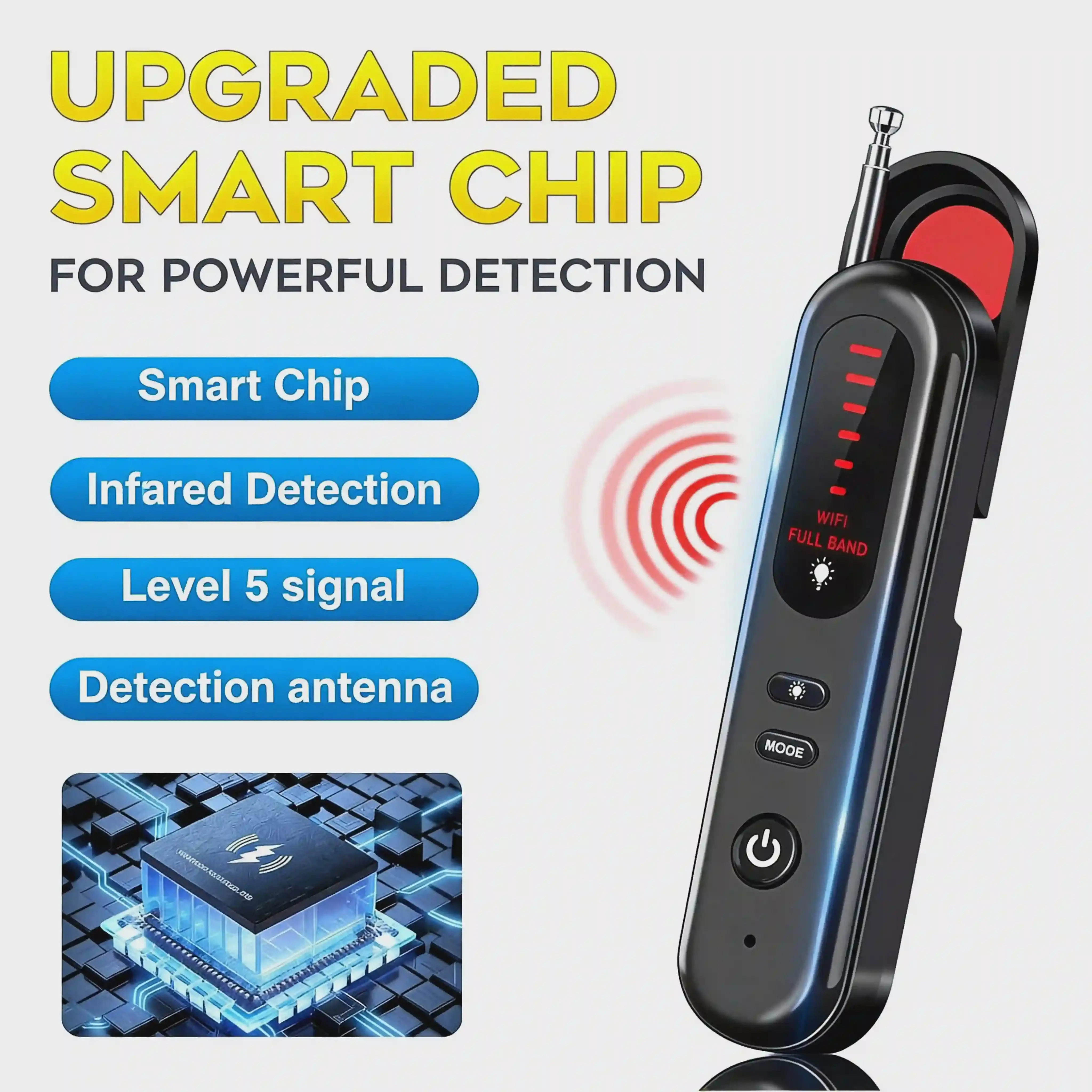 Hidden Camera Detector Anti Spy Bug Detector Portable RF Wireless Signal Scanner GPS Tracker Finder with Infrared Lens Detection 6.5GHz Wide Band 3 Modes 5 Level Sensitivity Type-C Rechargeable for Home Office Hotel Car Travel Privacy Protection