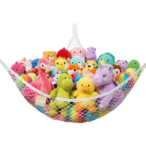 Stuffed Animal Net Hammock for Plushie Toys, Stuffed Animal Hammock Corner for Kids' Room Decor, Ideas for Organizing Stuffy Collection, White, L (67" x 40" x 40")-Pack of 1