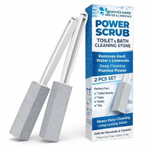 Power Scrub 2 Pack Pumice Toilet Cleaning Brush with Extended Reach Handle for Easy Dirt Removal & Stain-Fighting Abrasion on Tiles Grills Pools Grout Tubs Sinks Plastic Cleaner Tool Eco-Friendly Non-Toxic Design